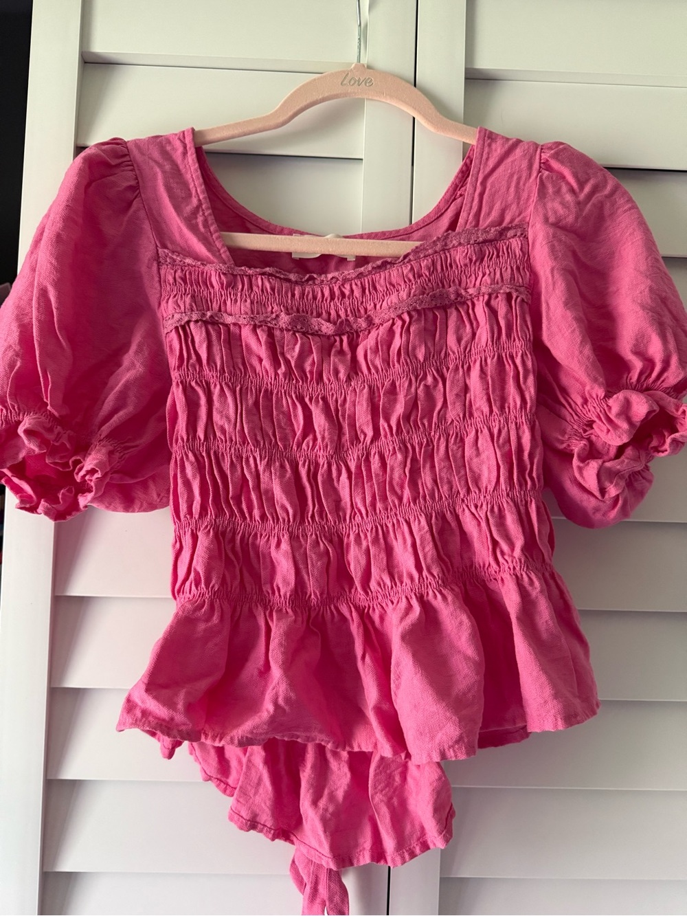 Entro Pink Smocked Puff-Sleeve Women's Top